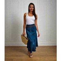 Denim Tiered Embroidered Skirt Size 10