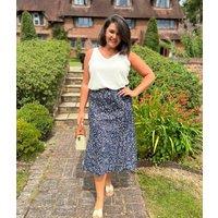 Navy Printed A Line Midi Skirt Size 14