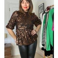 Bronze Sequin Peplum Top Size 12