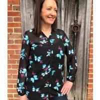 Black Butterfly Popover Blouse Size 10