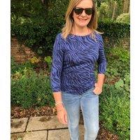 Navy Zebra Print Slash Neck Top Size 14