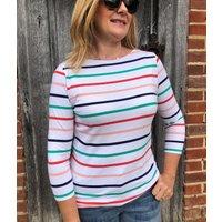 White Striped Slash Neck Top 6 Size 18