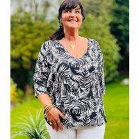 Monochrome Leaf Tunic Top Size 14