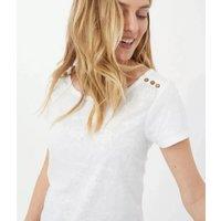 White Embroidered Scoop Neck Top Size 18