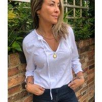 White Cotton Tie Neck Top Size 6