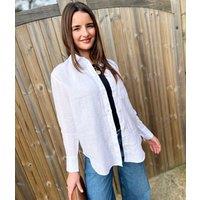 White Pure Linen Relaxed Shirt Size 14
