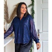 Navy Sequined Sparkle Shirt Size 16/18
