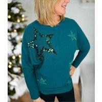 Green Embellished Star Christmas Jumper Size 10/12