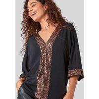 Black & Bronze Sequin Tunic Top Size 8