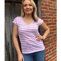 Pink Striped Cotton V Neck Top Size 18