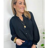 Black Crinkle Balloon Sleeve Blouse Size One size