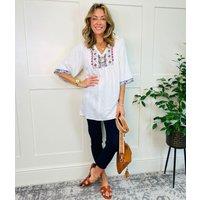 Ivory Embroidered V Neck Top Size 10/12