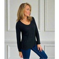 Black Linen Blend Scoop Neck Top Size 20