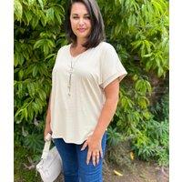 Beige Ribbed Necklace Top Size One size