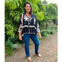 Black Tribal Smock Blouse Size One size
