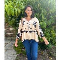 Beige Tribal Smock Blouse Size One size