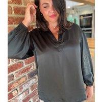 Dark Green Satin Popover Blouse Size 14/16