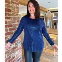 Blue Sparkle Cowl Back Tunic Top Size 18