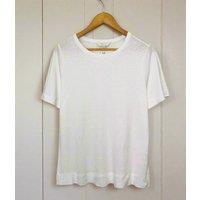 White Linen Blend Crew Neck Top Size 14