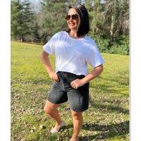 White Linen Blend Crew Neck Top Size 22