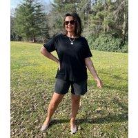 Black Linen Blend Crew Neck Top Size 8