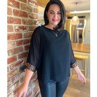 Bronze Sequin Trim Chiffon Overlay Top Size 14