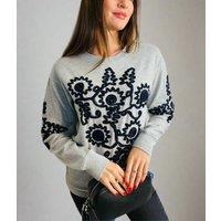 Grey Applique Embroidered Sweatshirt Jumper Size 10