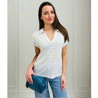 Ivory Linen Blend Striped Relaxed Collar Top Size 10