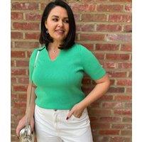 Green Cotton Rich Ribbed Collared Top Size 10/12