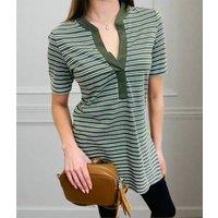 Green Metallic Stripe Tunic Top Size 8/10