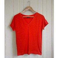 Orange Linen Blend V Neck Tee Size 10