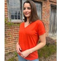 Orange Linen Blend V Neck Tee Size 6