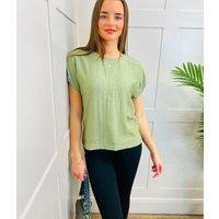 Khaki Short Sleeve Textured Blouse Size 14