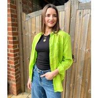 Bright Green Pure Linen Relaxed Shirt Size 22