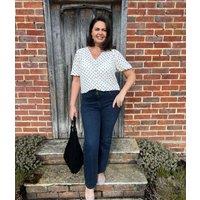 Ivory Polka Dot Print Puff Sleeve Blouse Size 16