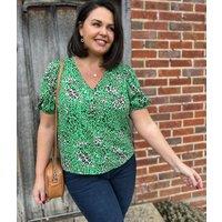 Green Animal Print Puff Sleeve Blouse Size 12