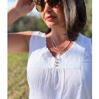 White Sleeveless Embroidered Placket Top Size 10