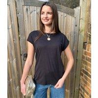 Black Cap Sleeve Cotton T Shirt Size 14