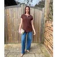 Brown Cap Sleeve Cotton T Shirt Size 18