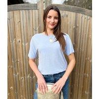 Blue Linen Blend Crew Neck Top Size 10