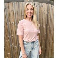 Pink Linen Blend Crew Neck Top Size 22
