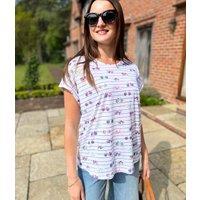 White Bicycle Print Striped Top Size 14
