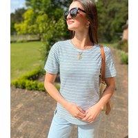 Green Striped Linen Blend T Shirt Size 22