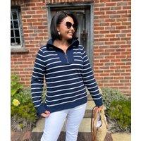 Navy Striped Ex Seasalt Tideline Half Zip Sweatshirt Size 10