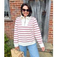 Ivory Striped Ex Seasalt Tideline Half Zip Sweatshirt Size 12