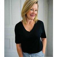 Black Cotton Modal Slouch V-Neck T-Shirt Size 12/14 Petite