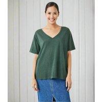 Green Linen Blend V Neck T Shirt Size 14/16