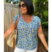 Blue Print Frill Sleeve Top Size 8/10