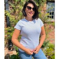 White Striped Cotton Rich Ribbed Tee Size 8