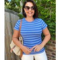 Blue Striped Cotton Rich Ribbed Tee Size 10